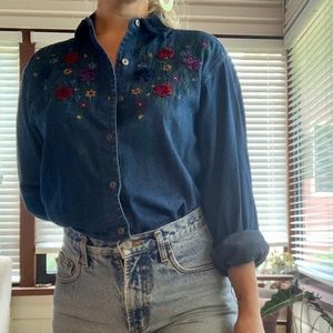 Vintage embroidered denim button up